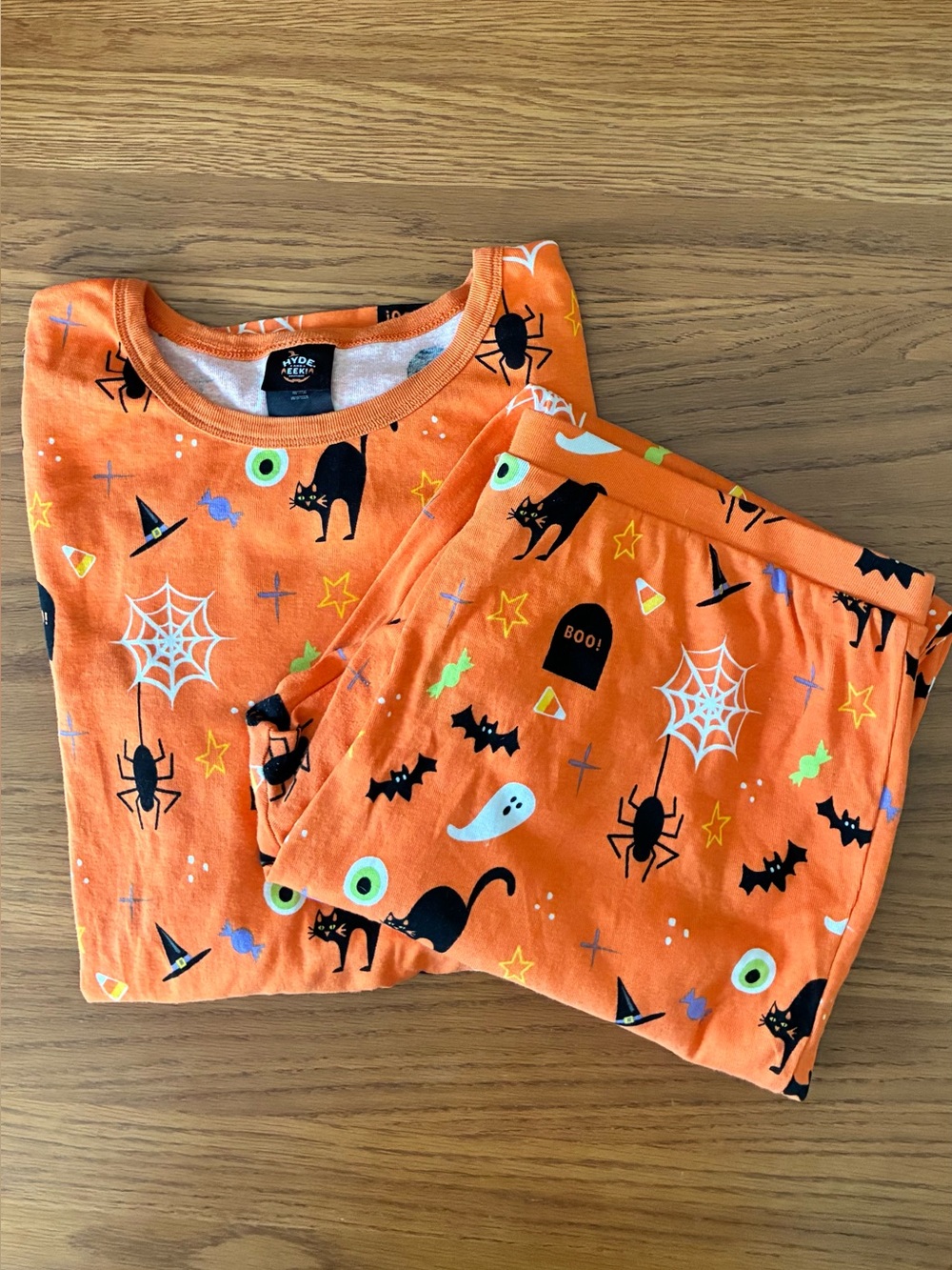 Women’s XL Hyde and Eek!  Orange Halloween Pajama Set with Spooky Print